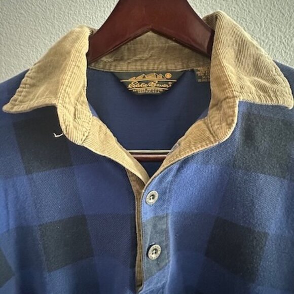 Vintage Eddie Bauer Plaid Rugby Corduroy Collar Long Sleeve Shirt  Size M/M GUC - Picture 2 of 11